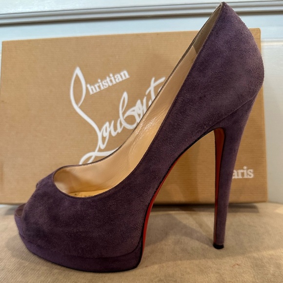 Christian Louboutin Shoes - Christian Louboutin Purple Suede Peep-Toe Heels